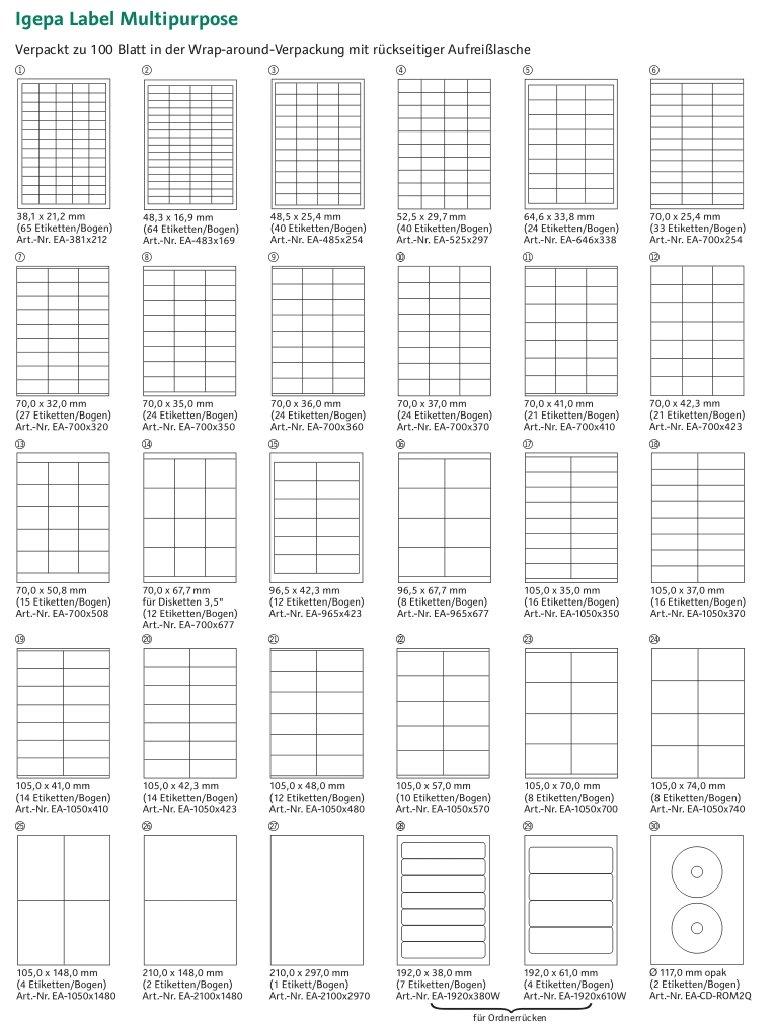 Aufkleberetiketten von Igepa